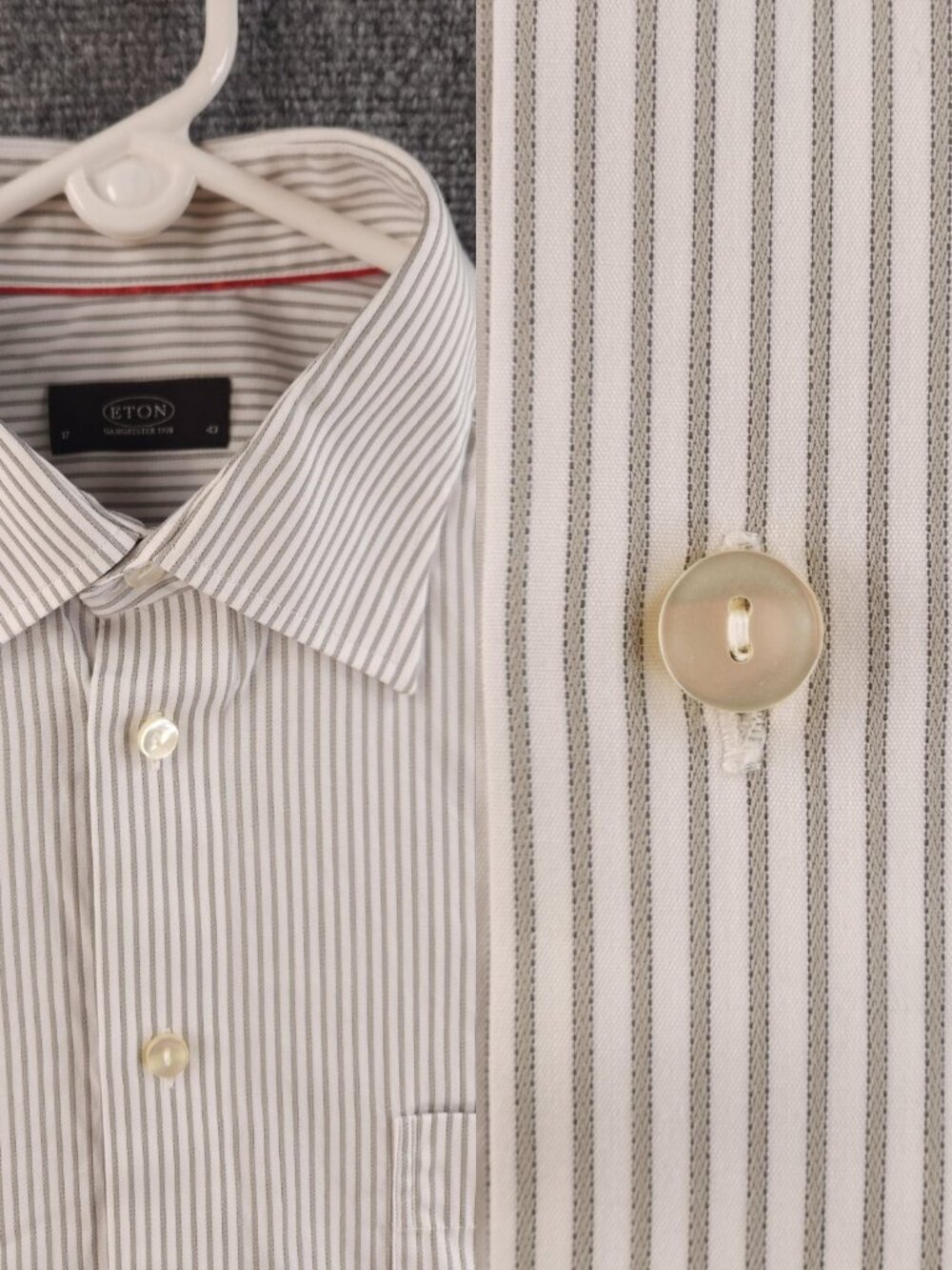 Eton Gray Cotton 17 Striped Button Up Long Sleeve Shirt Pocket Men Work Elegant